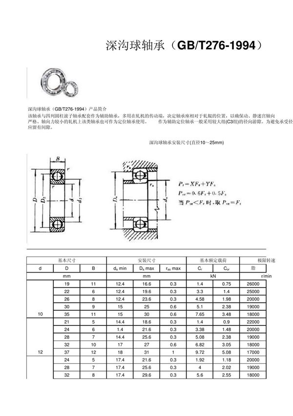深沟球轴承GBT276-1994