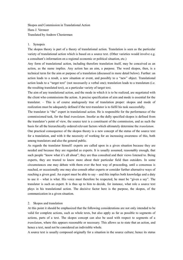 skopos and commistion in translation action
