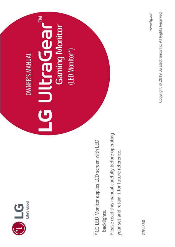 LG 一般显示器20~29 寸27GL850-B.ACN产品说明书English
