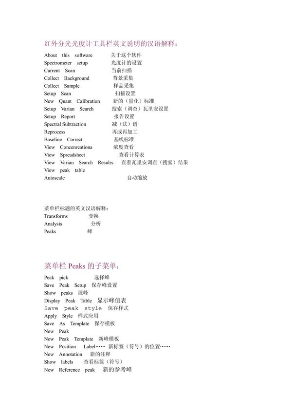 红外的中英文单词对照