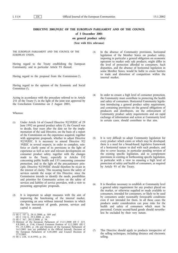 Directive 2001 95 EC