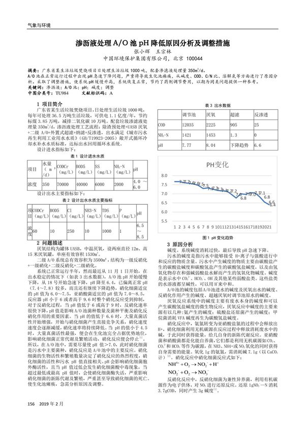 渗沥液处理A-O池pH降低原因分析及调整措施