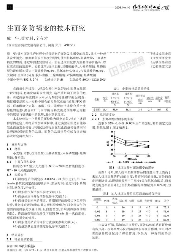生面条防褐变的技术研究