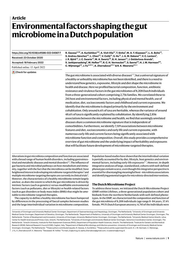 Environmental factors shaping the gut microbiome in a Dutch population