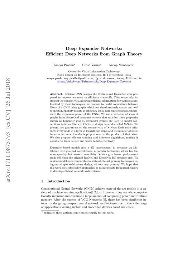 Deep Expander Networks Efficient Deep Networks from Graph Theory