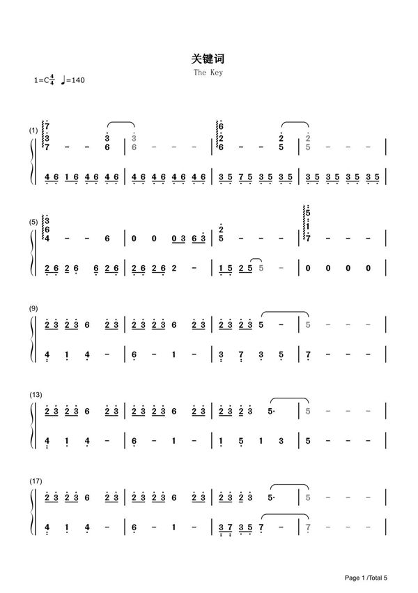 关键词简谱钢琴谱 简谱双手数字完整版原版