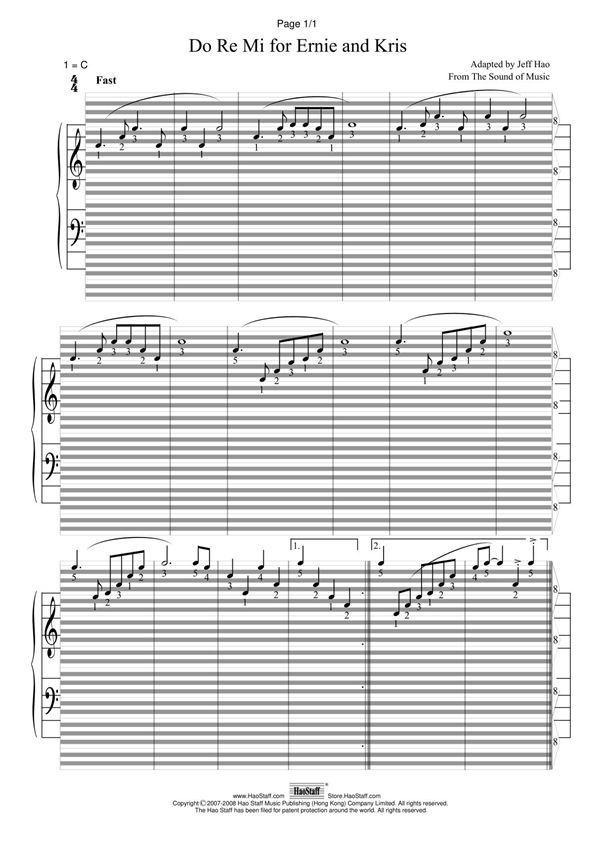 郝氏谱 - DoReMi钢琴谱钢琴简谱 数字谱 钢琴双手简谱