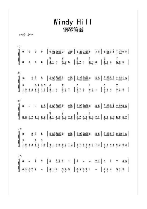 Windy-Hill钢琴简谱乐谱
