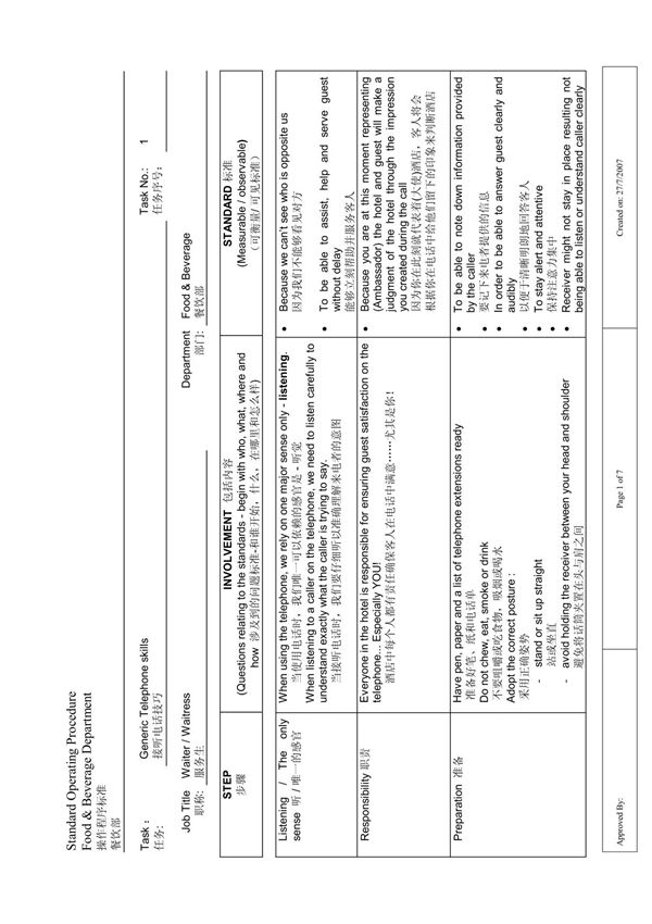 星级酒店电话接听礼仪标准SOP