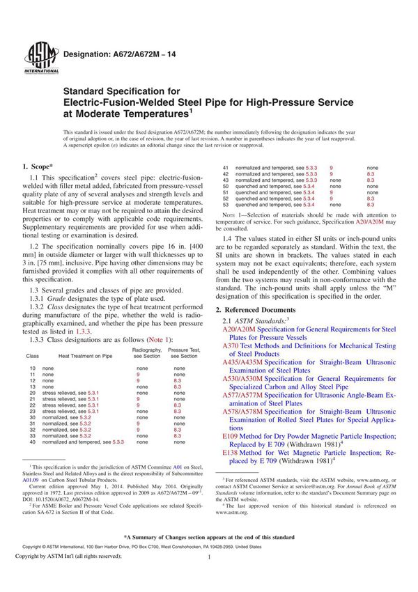 ASTM A 672 - A 672M - 14 Standard