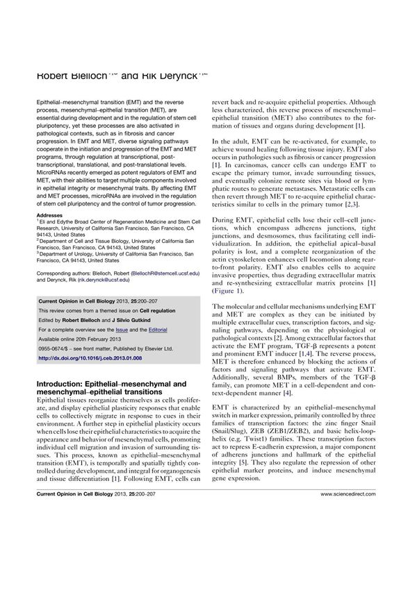 Regulation of epithelial–mesenchymal and mesenchymal–epithelial transitions by microRNAs