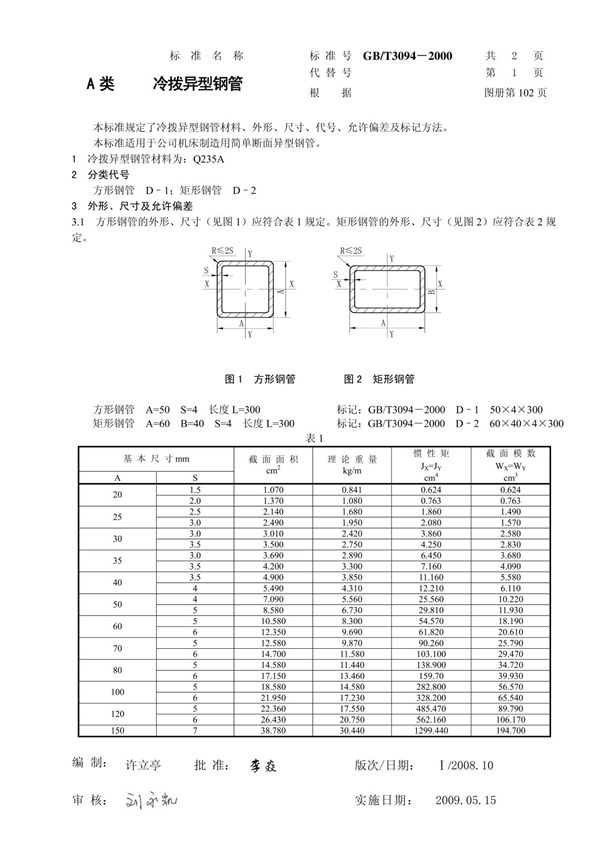 GBT3094-2000冷拔异性钢管