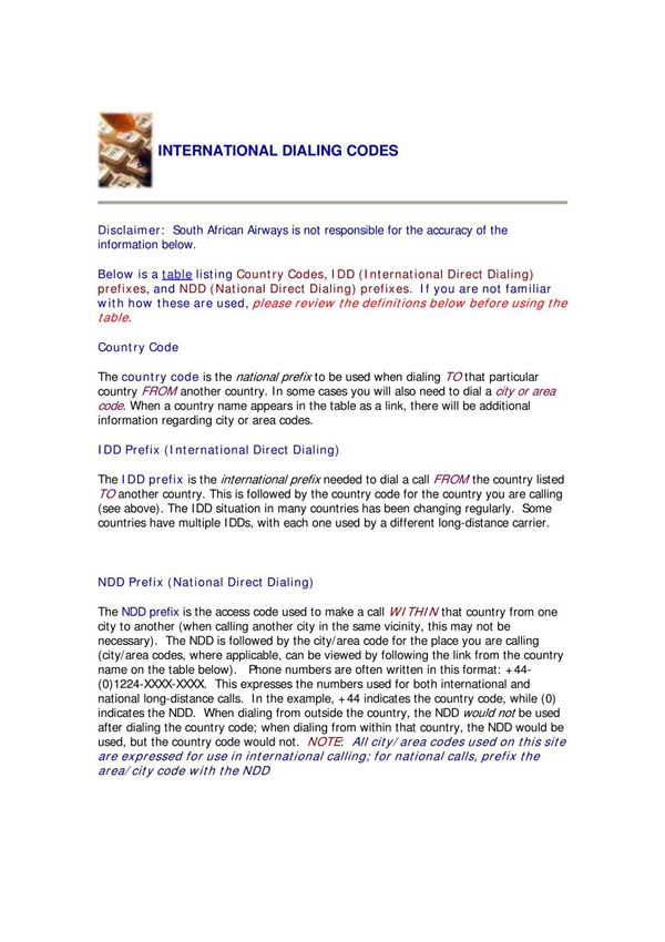 international dialing codes