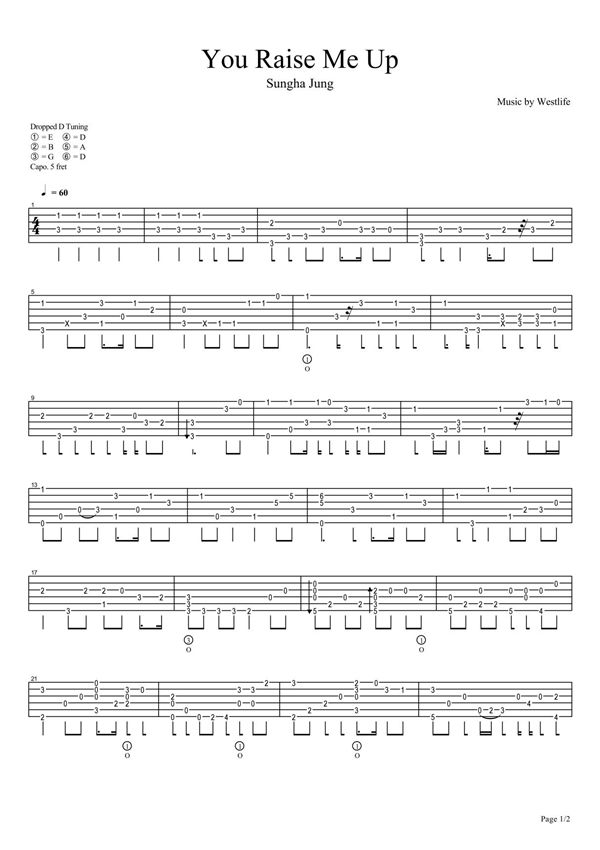 You Raise Me Up 独奏 吉他 谱 指弹