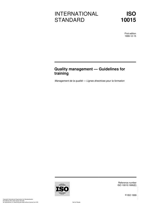 ISO 10015 Quality management Guidelines for training