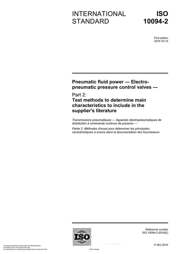 ISO 10094-2 Pneumatic fluid power Electropneumatic pressure control valve