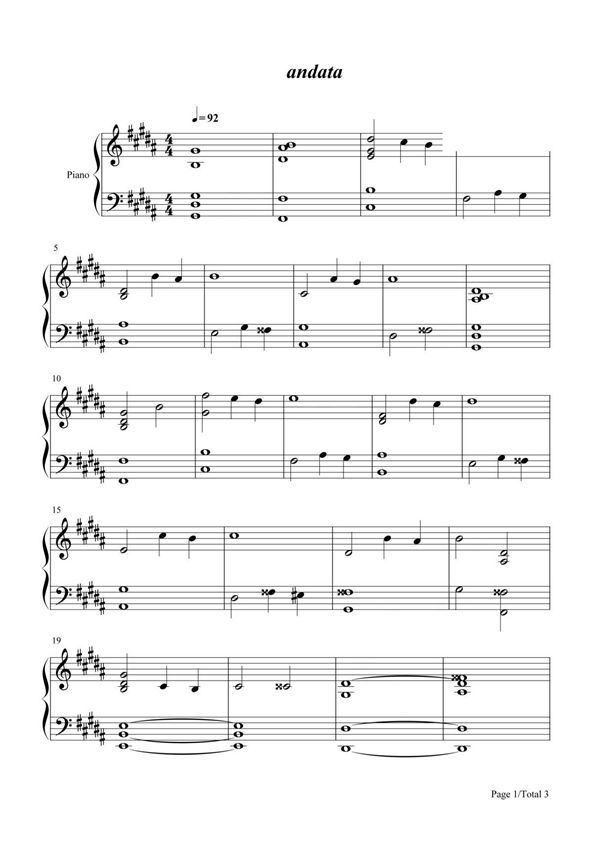钢琴谱 andata-坂本龙一 五线谱 共3张(全)