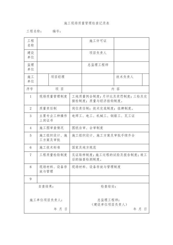 施工现场质量管理检查记录表模板