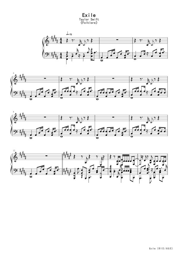 Exile 高清五线谱钢琴谱