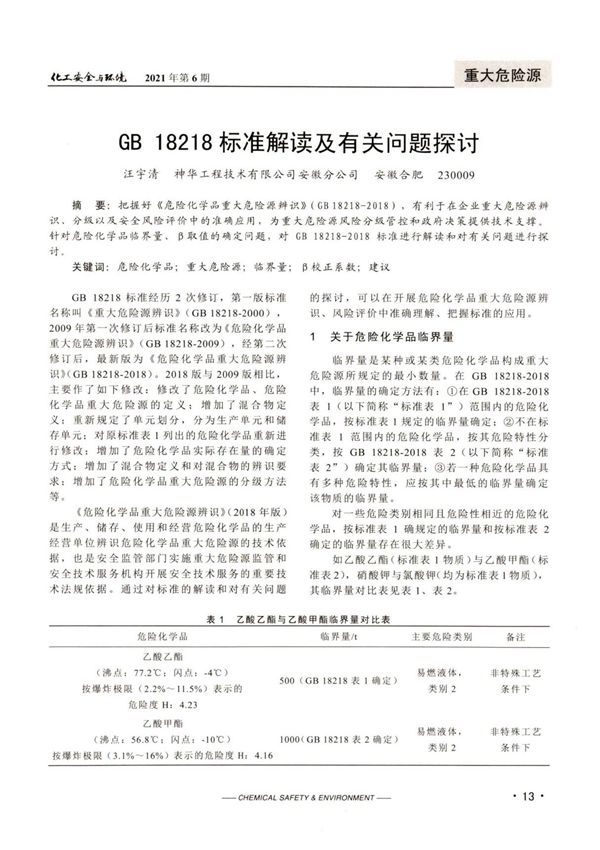 GB 18218标准解读及有关问题探讨