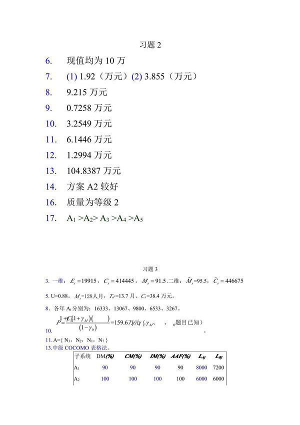 《软件工程经济学》(赵玮)课后习题答案 西安电子科技大学出版社