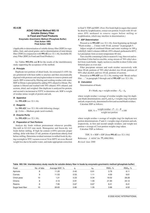 AOAC . 可溶性膳食纤维测定(精选PDF)