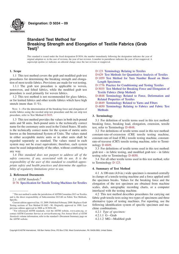 ASTM D5034-2009 拉伸