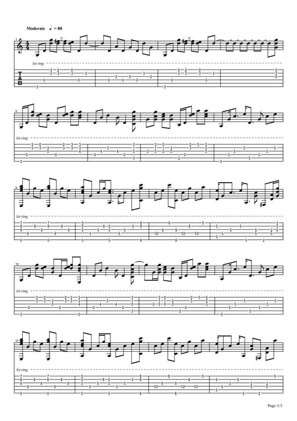 《但愿人长久》指弹吉他谱