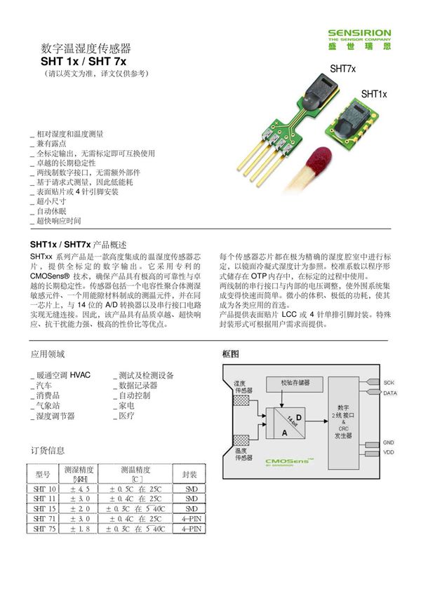 温湿度传感器SHT10