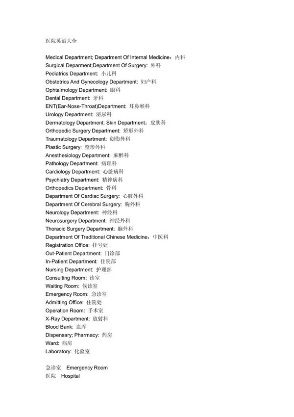 医院英语大全