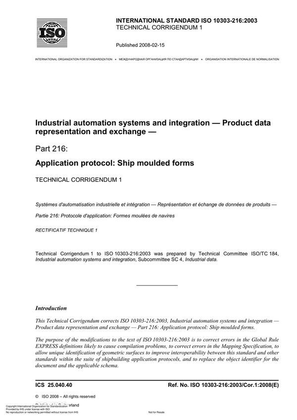 ISO 10303-216 Industrial automation systems and integration  Product data representation and exchange Technical Corrigendum