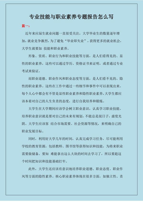 专业技能与职业素养专题报告怎么写