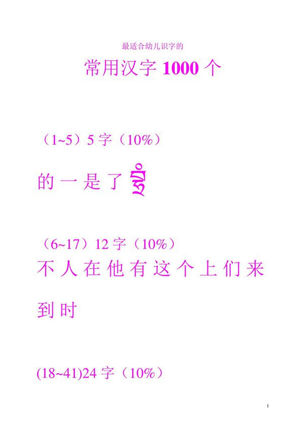 最适合幼儿学认的1000常用汉字