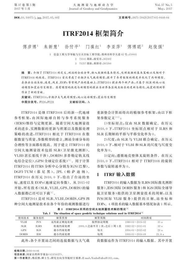 ITRF2014框架简介