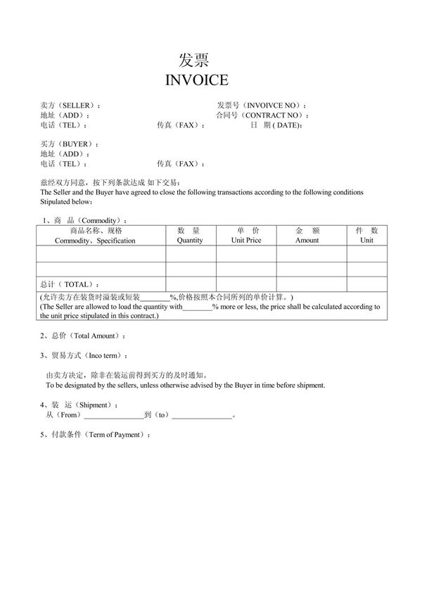 商业发票模板(INVOICE)