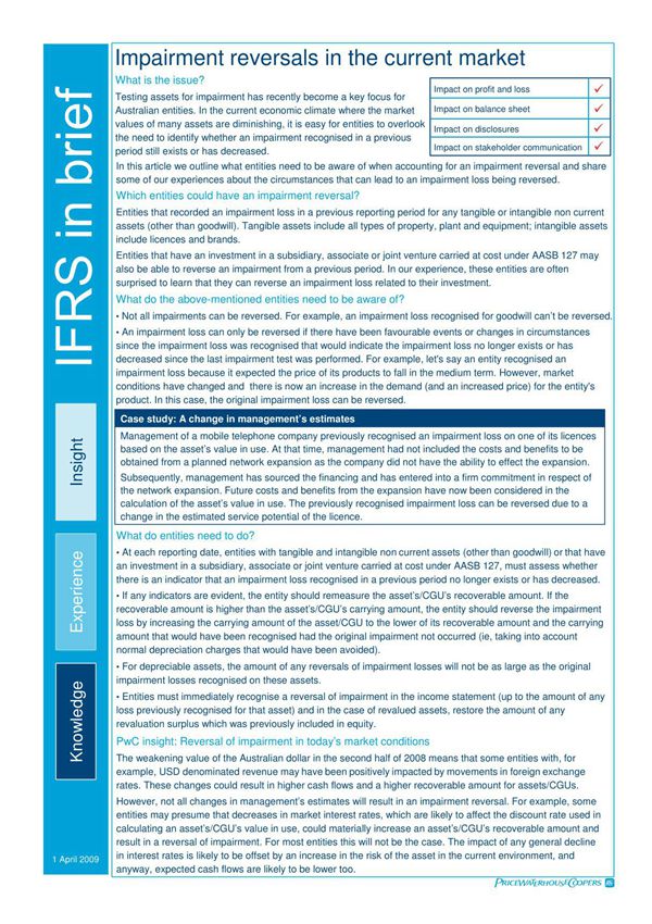 Impairment reversals in the current market