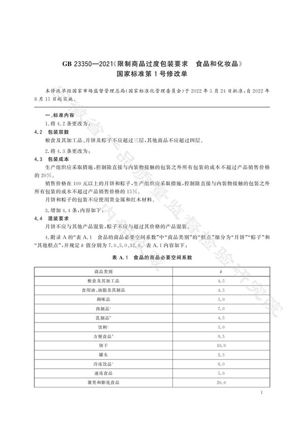 GB 23350-2021限制商品过度包装要求 食品和化妆品(附2022年第1号修改单)