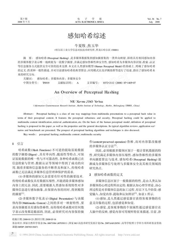 感知哈希综述 hashing