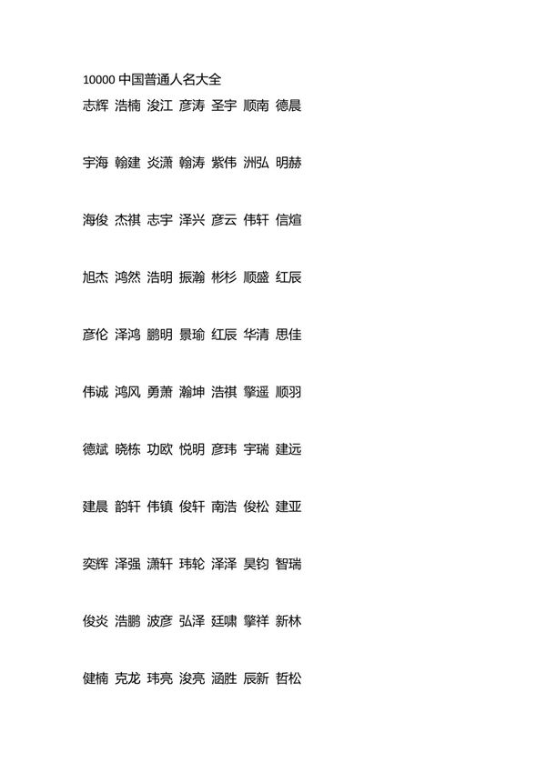 10000中国普通人名大全