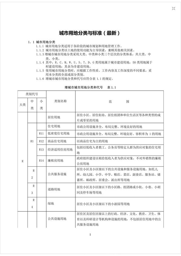 城市用地分类与标准(最新)