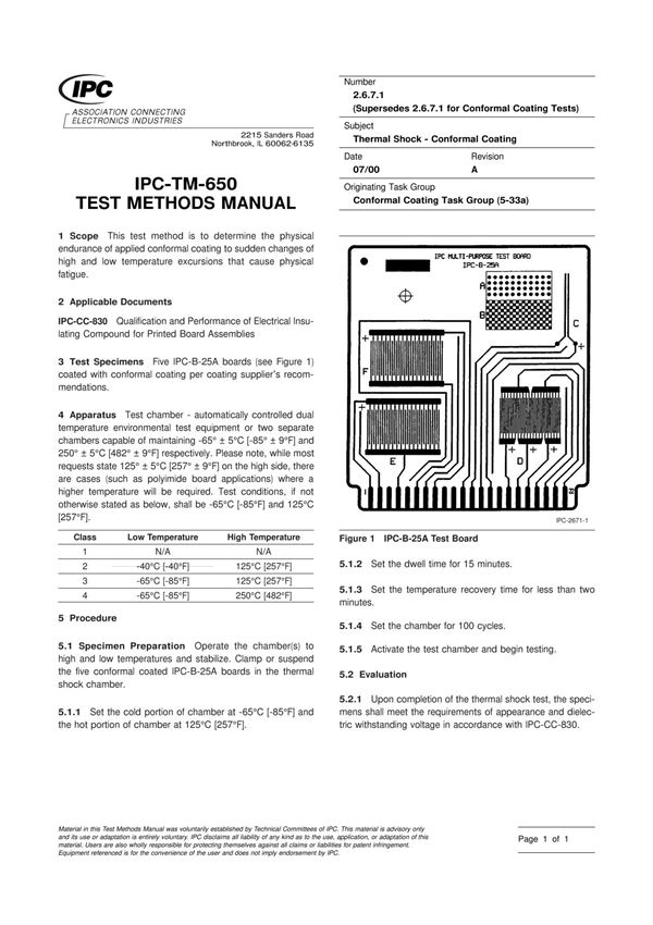 IPC TM 650 2.6.7.1A Thermal Shock - Conformal Coating