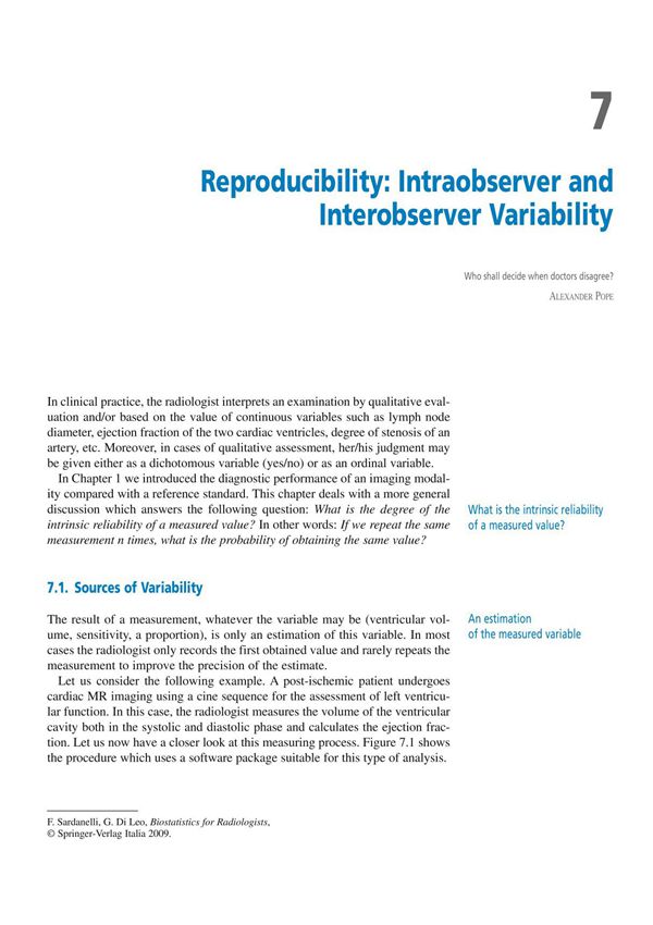 Reproducibility Intraobserver and Interobserver Variability