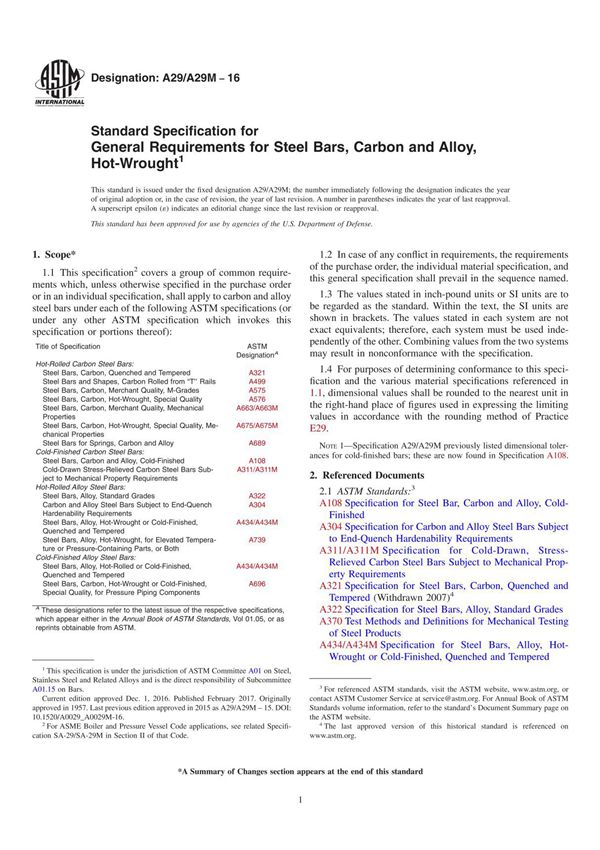 ASTM A29 A29M-16 热锻碳素钢和合金钢棒材一般要求标准规范(中 英文合订)