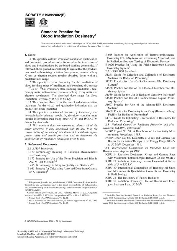 ISO ASTM 51939 - 02 Standard Practice for Blood Irradiation Dosimetry