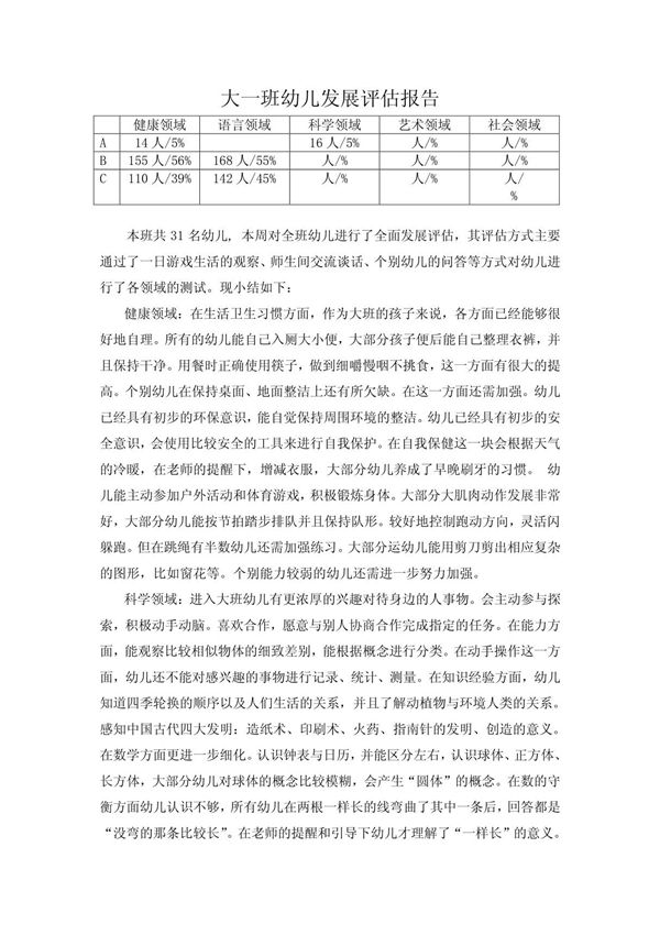 大一班班幼儿发展报告 PDF
