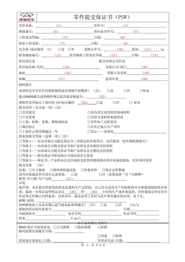 PSW 填写规范 -  必读