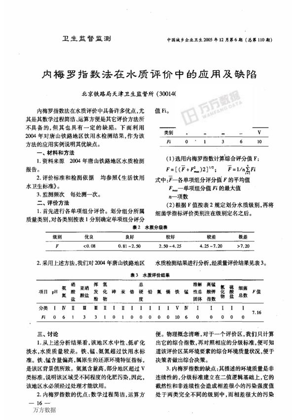 内梅罗指数法在水质评价中的应用及缺陷