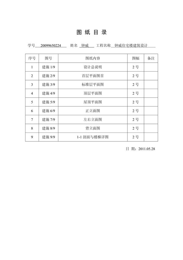 房屋建筑学课程设计图纸目录