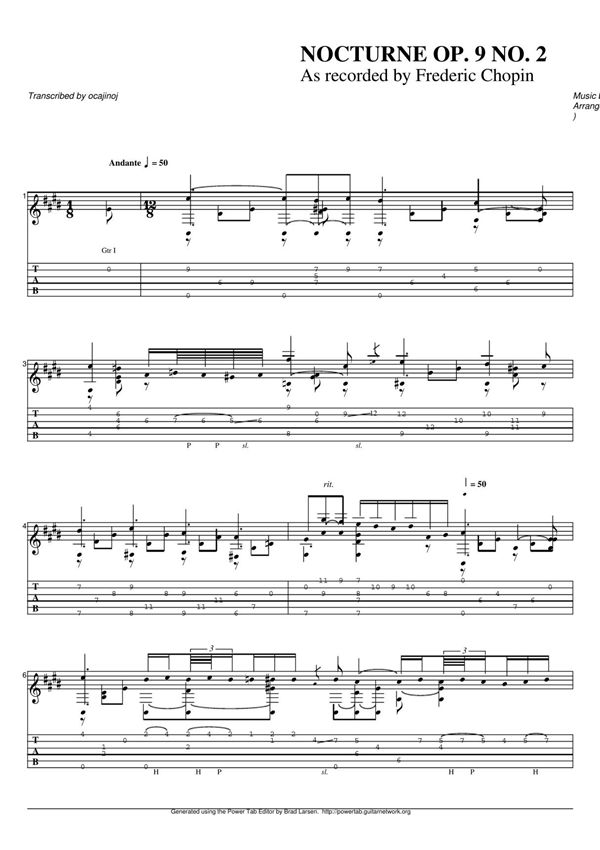 《肖邦E大调夜曲 - Nocturne op 9 no 2》古典吉他谱