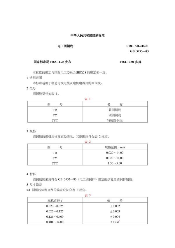 gb3953-83 电工圆铜线